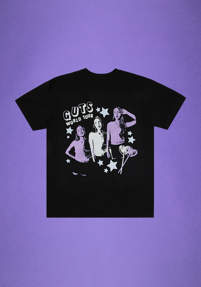Olivia Rodrigo GUTS world tour lollypop dateback t-shirt in black T-Shirt 348057