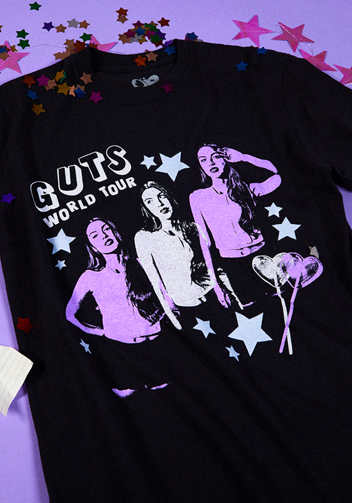 Olivia Rodrigo GUTS world tour lollypop dateback t-shirt in black T-Shirt 348061