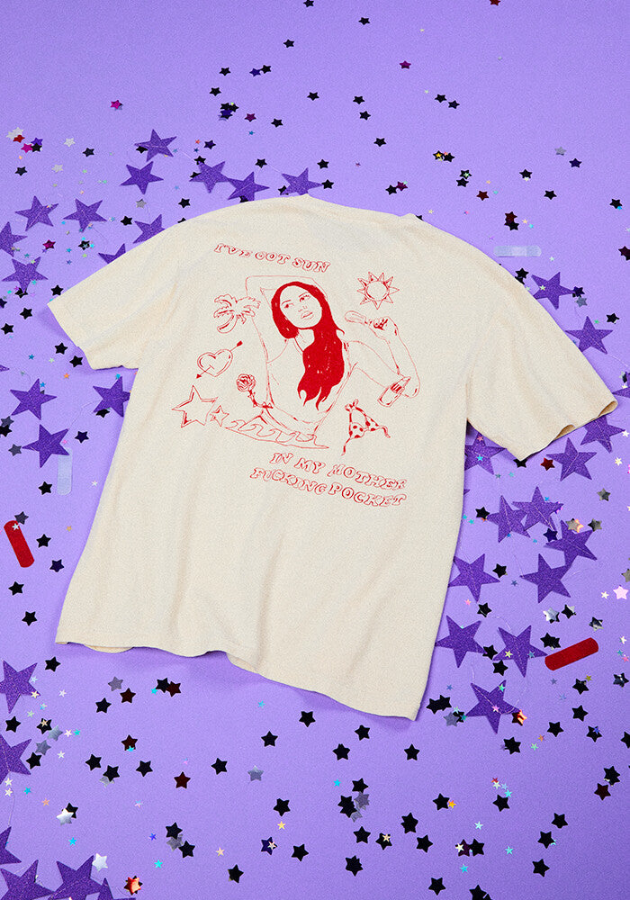 Olivia Rodrigo oversized sun in my mother fucking pocket t-shirt in ivory T-Shirt 366824