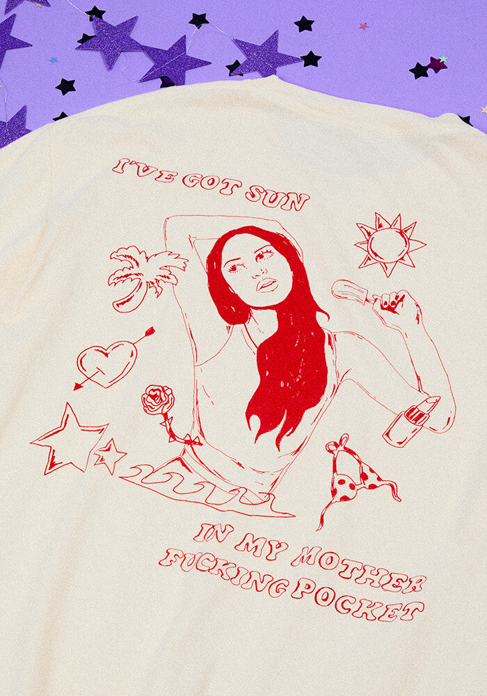 Olivia Rodrigo oversized sun in my mother fucking pocket t-shirt in ivory T-Shirt 366830