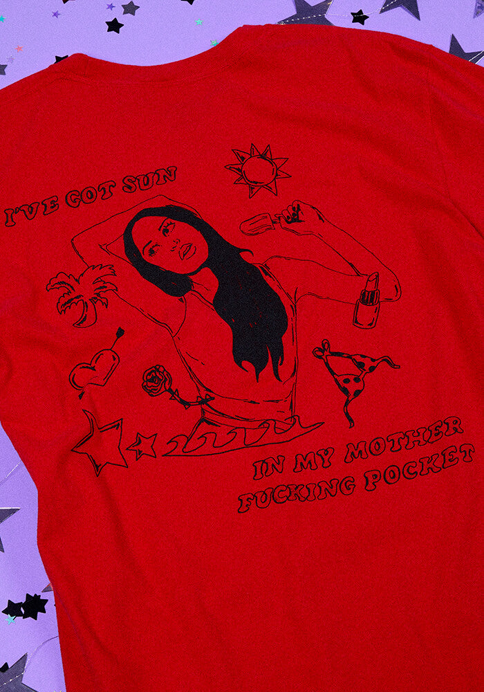 Olivia Rodrigo oversized sun in my mother fucking pocket t-shirt in red T-Shirt 366839