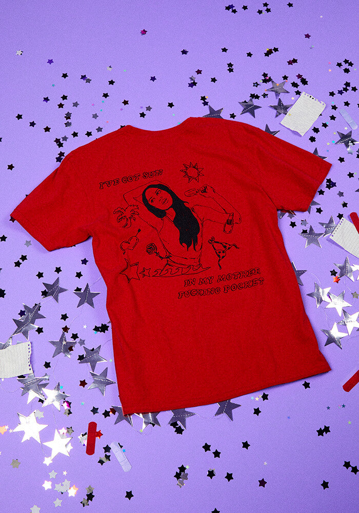 Olivia Rodrigo oversized sun in my mother fucking pocket t-shirt in red T-Shirt 366845